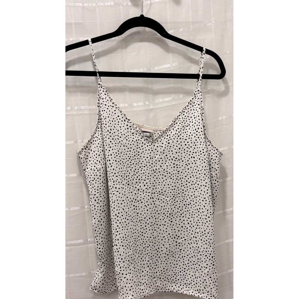 A New Day Womens Dalmatian Polka Dot Camisole V-Neck Tank Top White Black Large
